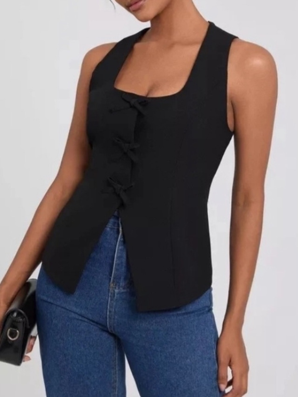a new day Black Bow-Front Square-Neck Tank